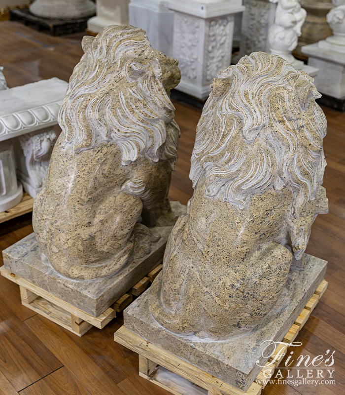 Marble Statues  - A Pair Of Lions In Solid Granite - MS-1276